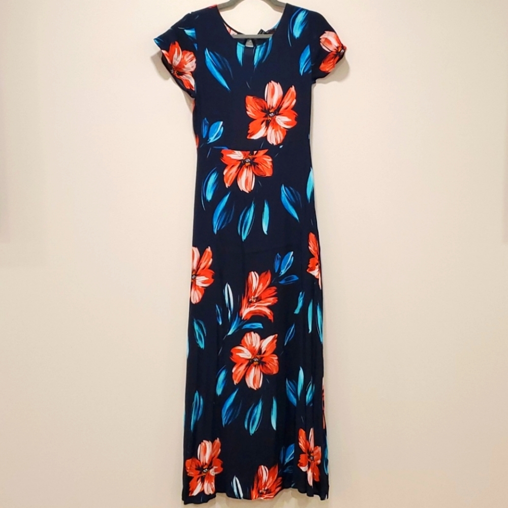 Forever21 Blue Teal Coral Maxi Dress Size:M